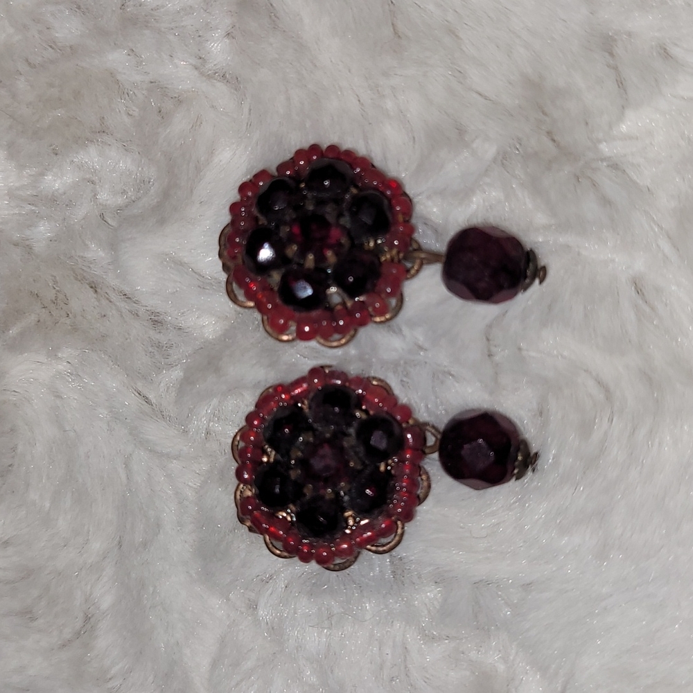 Garnet colored pierced earrings